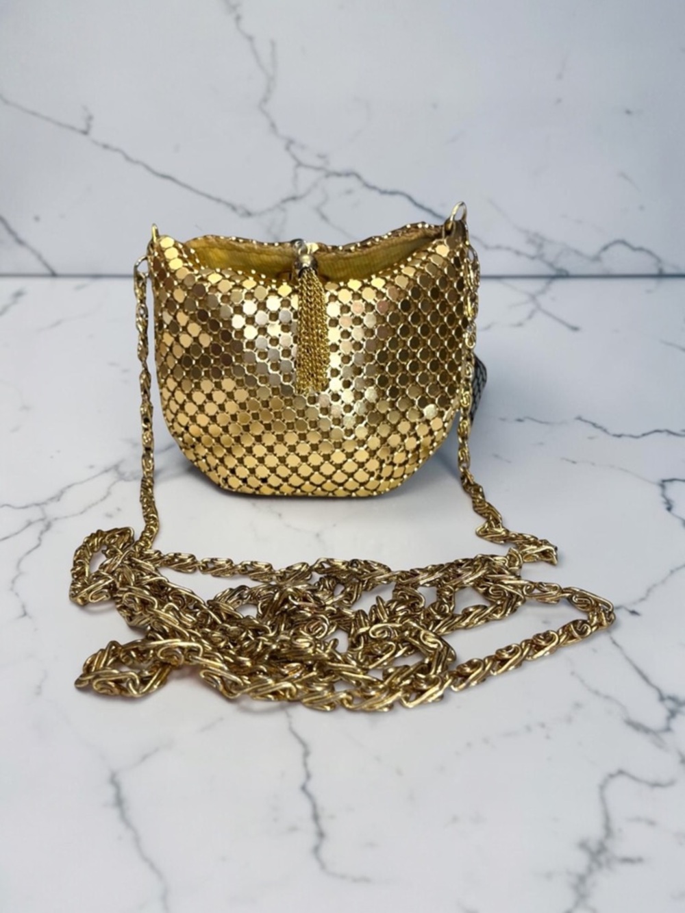 Gold Chainmail Mini Evening Bag Coin Purse Clutch with Crossbody Chain